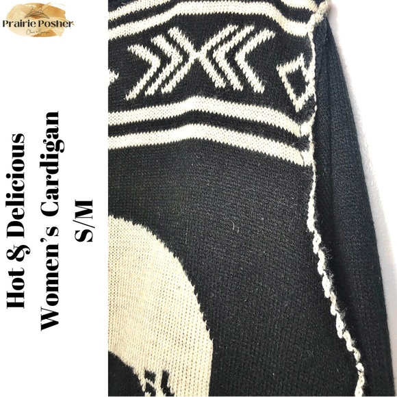Hot & Delicious, Cardigan, Women’s Sm/M, Black/Cream, EUC, PrairieposherCA - Picture 3 of 5